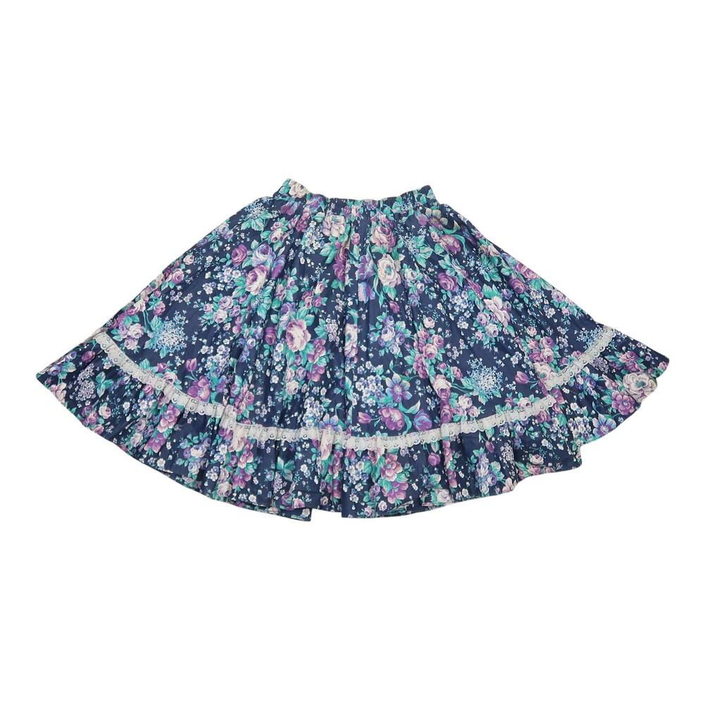 Vintage 80s Partners Please! Blue Floral Square Dance Skirt Twirl Western S